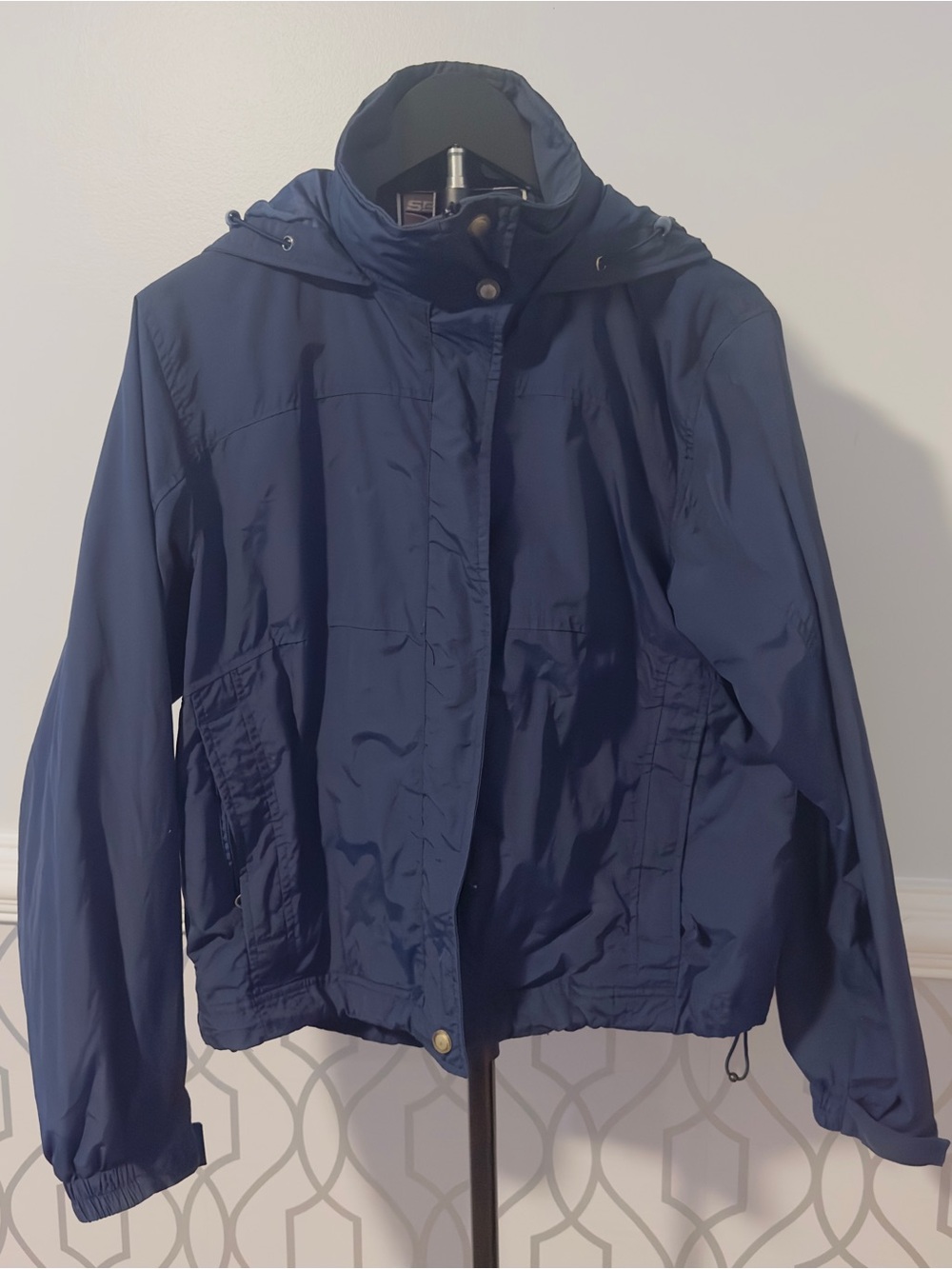 Steve & Barry's Woman's SZ Small Navy Blue Hooded Rain Jacket Good Quality
